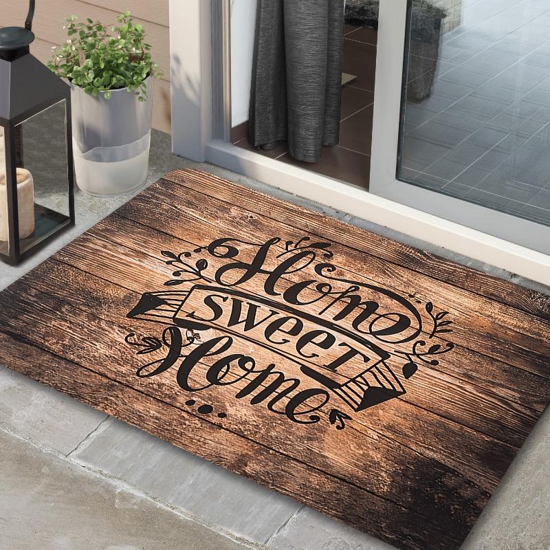 "Home Sweet Home" Rustic Wood Grain Welcome Mat - Non-Slip, Machine Washable Flannel Mat for Indoor/Outdoor Use Home Decor