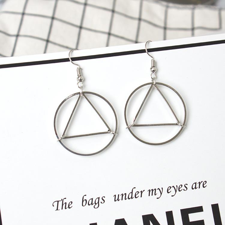 European And American Foreign Trade Minimalist Hollow Triangle Earrings, Circle Geometric Modeling Wild Earrings Female Zircon медный