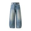 High-end Cotton Scimitar Jeans Men's Spring Retro Washed Cat Beard Wide-leg Casual Pants Trendy High Street Trousers