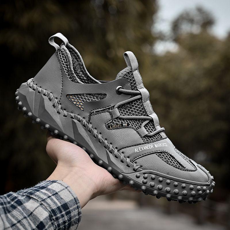 Herrenschuhe, modische Loafer aus echtem Leder, atmungsaktiv, für den Sommer, Frühling, zum Schnüren, bequeme Freizeitschuhe für den Außenbereich, Herren-Sneakers