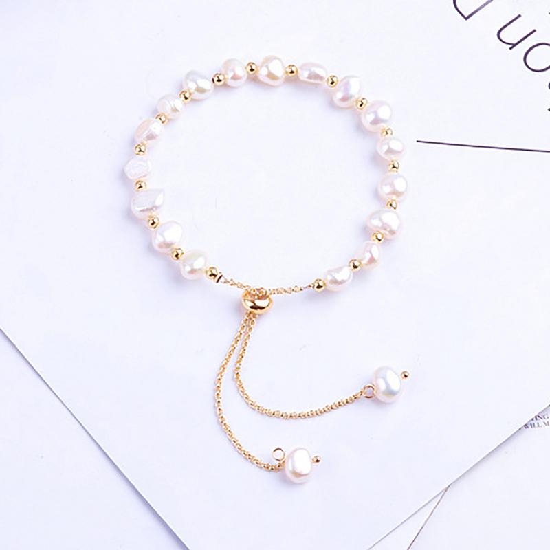 Gold Color Beads Pearls Mixed Adjustable Chain Bracelet Elegant Exquisite Bangles For Women  Jewelry Gift