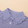 LHY Striped Fake Collar Blue White Pleated Blouse Half Shirt Dickey Korean Style Office Wear Cotton Decoration Collar