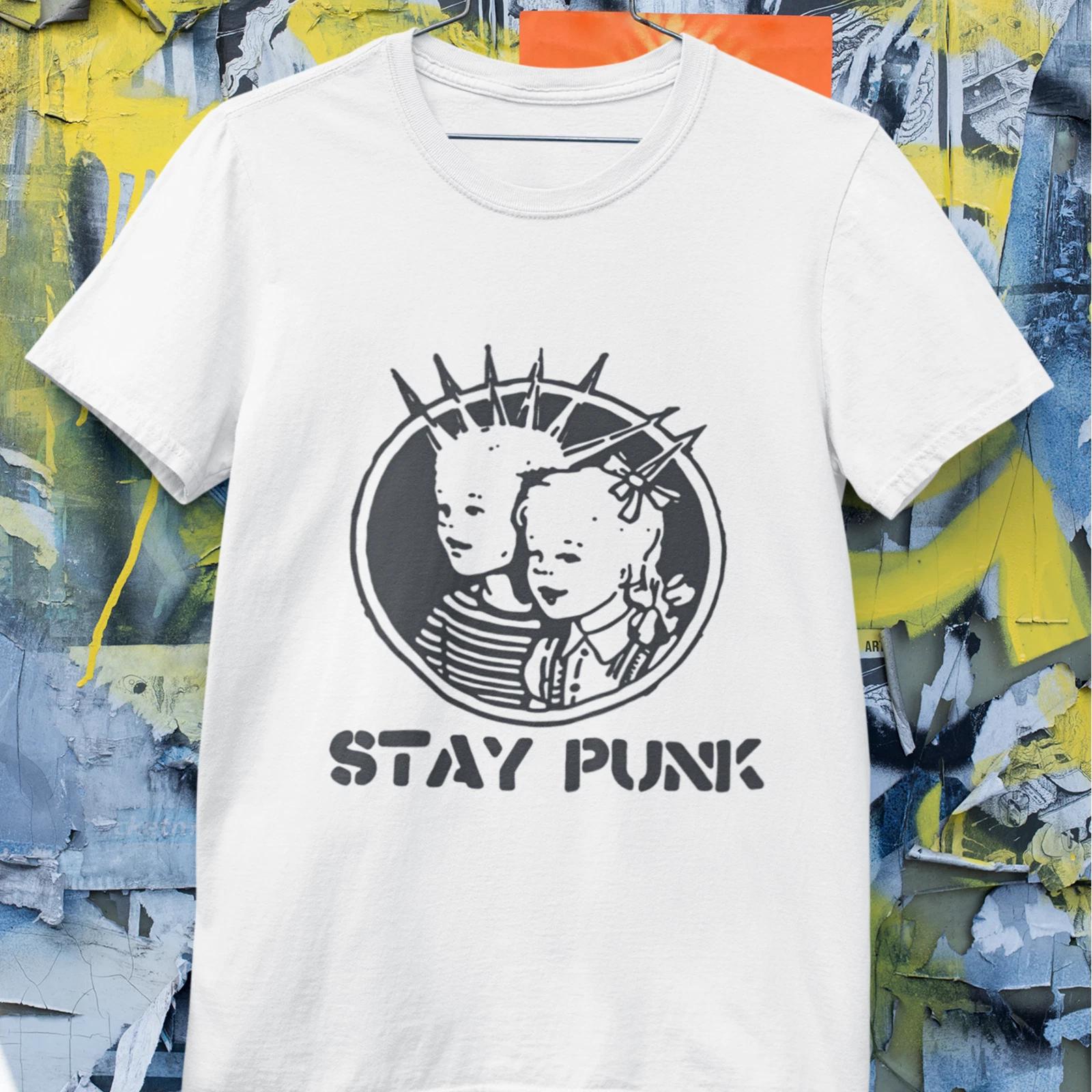 Stay Punk Graphic T Shirt Vintage Punk Style Unisex Cotton Tee 3XL