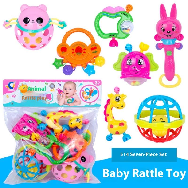 Infant and Toddler Chewable Teether Rattle Set 0-1 Year Old Baby Soft Rubber Hand Grip Ball Bag Rattle