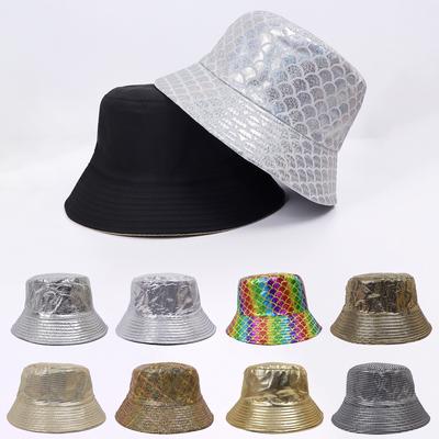 Double-sided Sequined Bucket Hat Mermaid Scales Basin Hat Fashion Colorful Party Performance Men's and Women's Sunscreen Visor