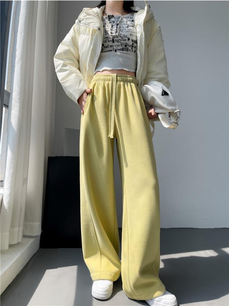 

Padded and Thickened Sweat Pants Women s Fall and Winter Draping Straight Leg Leg Drawstring Two Wear Loose Wide-legged Casual Pants XL