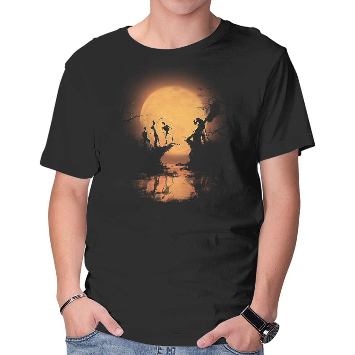 Unisex Crew Neck T-Shirt Hallows In Moonlight Graphic Short Sleeve Casual Tee XL