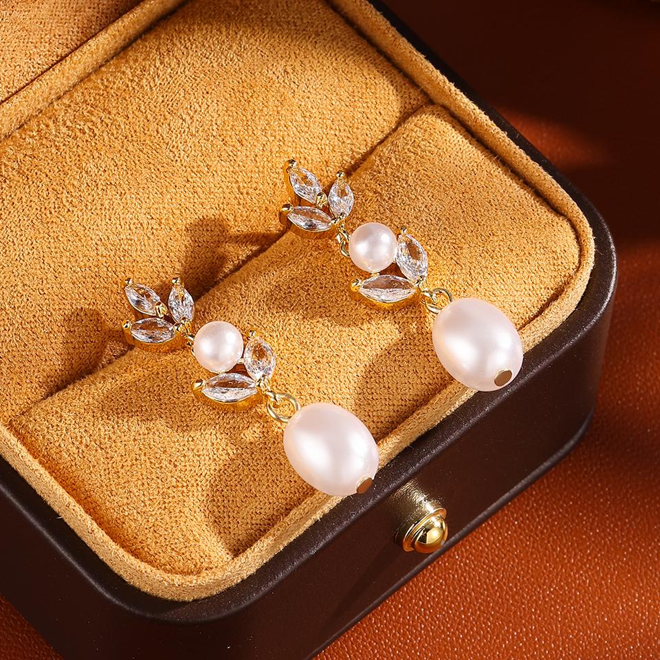 ZAKOL Three Leaves Zircon Teardrop Shape Zircons Drop Dangle Earrings for Women Gorgeous Romantic Bridal Earrings Wedding Zircon