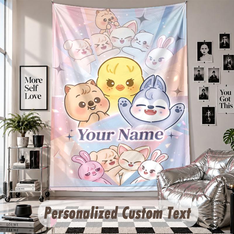 Wall Hanging Tapestry With Custom Name & Text, Stray Kids Decorative Tapestry For Bedroom
