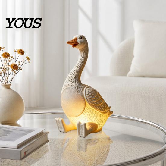Cute Animal Resin Figurine Creative Goose Night Light, Duck Table Lamp with Warm LED Glow, Funny Matte Finish Decor for Bedroom Bedside,