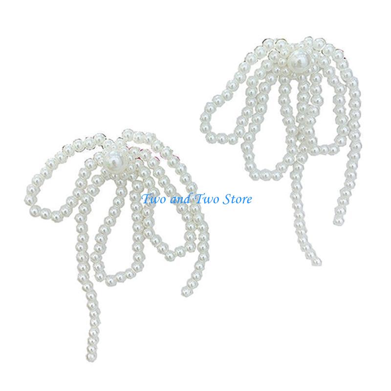 HX6F Bowknot Pearls Pendant Earwears Fashionable Tassels Earrings Women Accessories CN