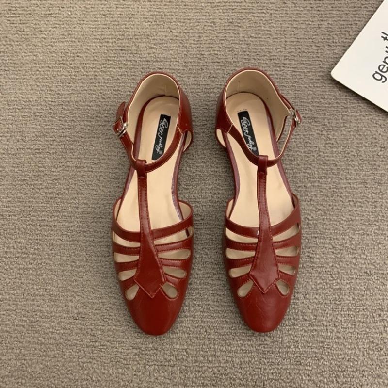 Low Sandals Woman Leather Low-heeled PU Hoof Heels Rome Rubber Fabric Slides Low Sandals Woman Leather Low-heeled Fabric Rome PU