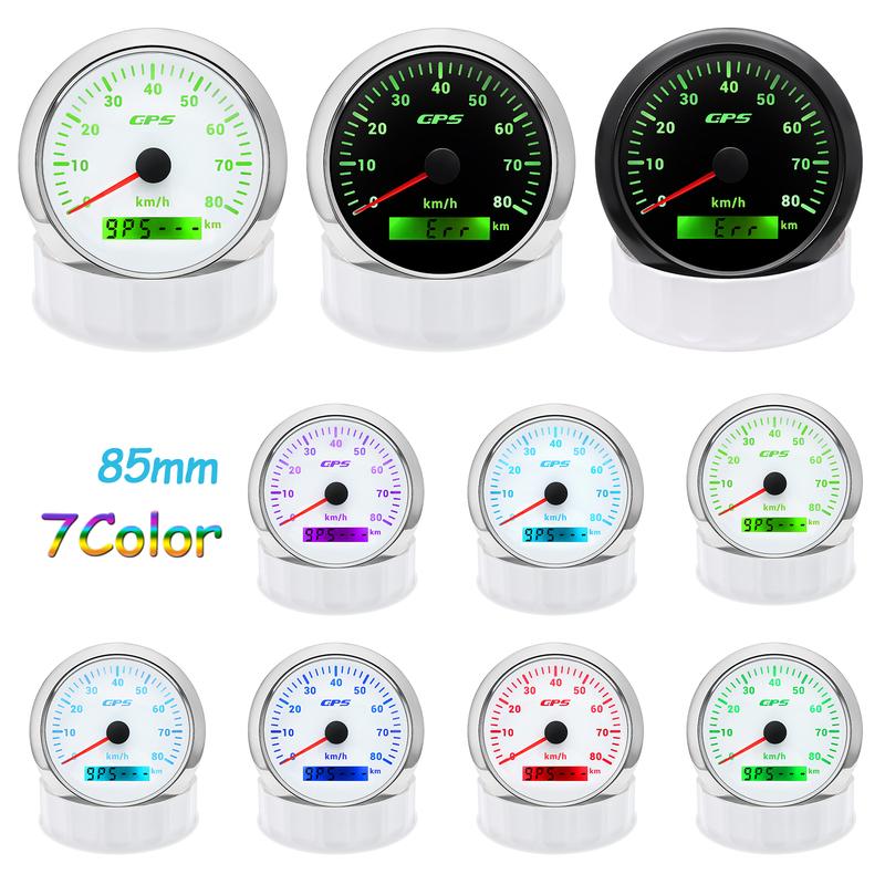 ZMFJH Auto Car 85MM GPS Speedometer Gauge with Antenna 7 Color LED Odometer Mileage 30-200KMH Speed Meter Marine Boat Waterproof