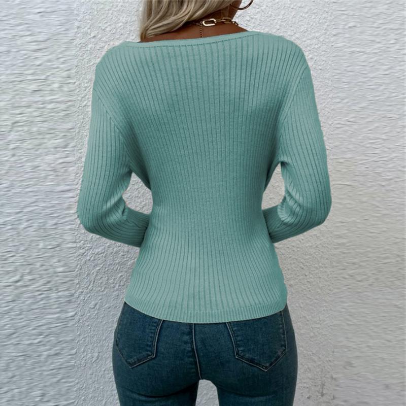 Women's Fashion Front Irregularly Crossed Long-sleeved  Knitted Pullover Sweaters Slim Ribbed Knitted Sweaters