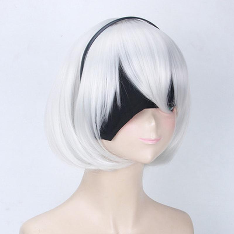3st Peruk+Blindfold+Hårband Rak Vit Cosplay Peruk Anime Kostym Fest Syntethår ​​Kvinnor Peruk YoRHa Anime Cosplay Peruk