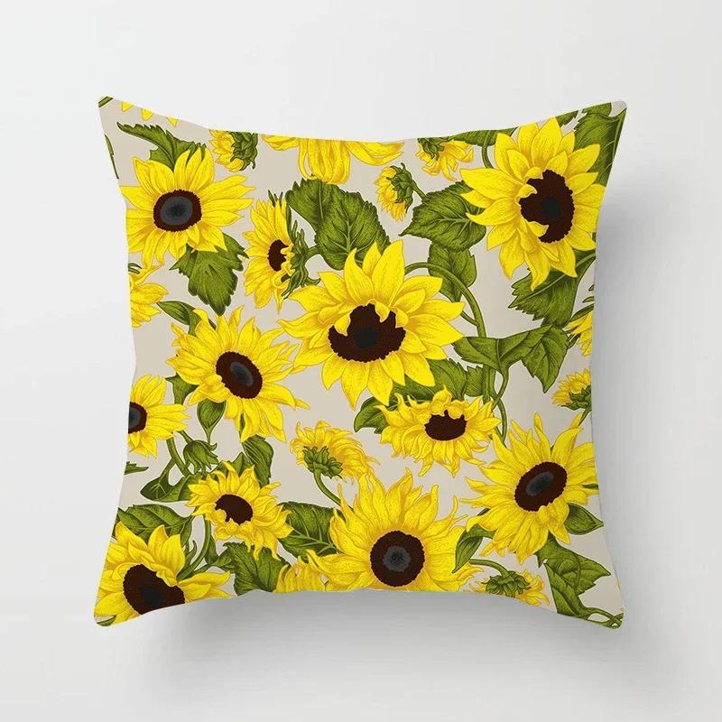 Sunflower Plants Pattern Decorative Cushions Pillowcase Polyester Cushion Cover Throw Pillow Sofa Decoration Pillowcover