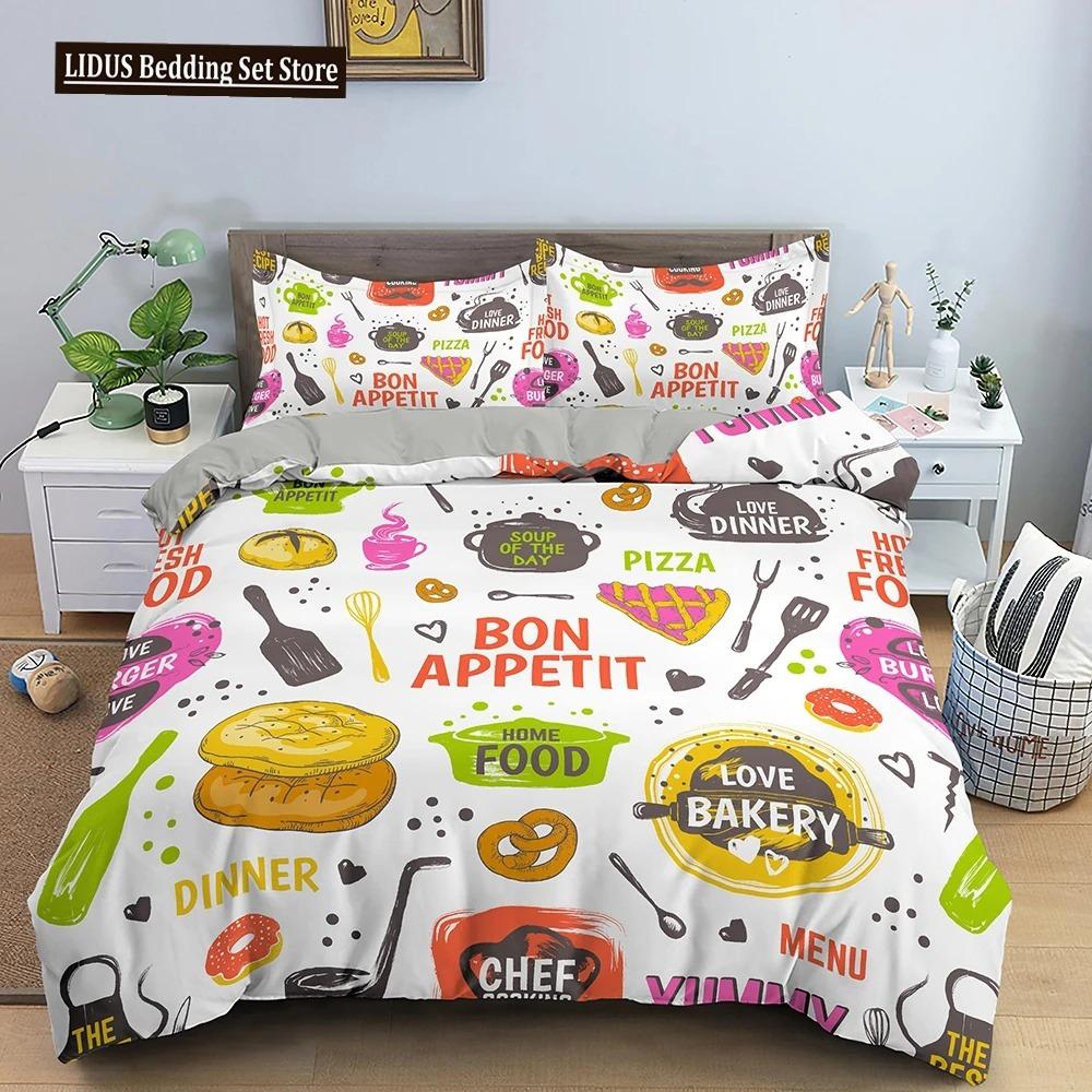 Snack Duvet Cover Set Coffee Bread Donut Pattern Pink Polyester Comforter Cover For Kids Adult Teen Bedding Set Queen King Size