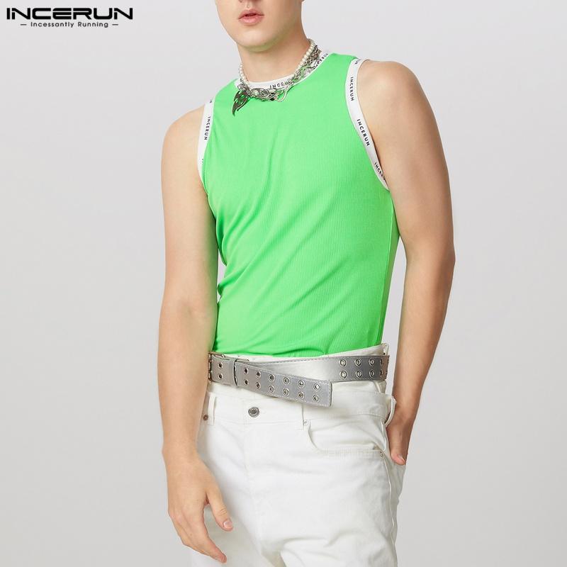 

INCERUN Men Round Neck Sleeveless Print Patchwork Rib Sport Summer Tank Tops XL