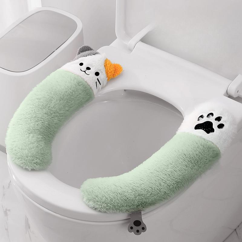 Animal Toilet Seat Cover with Self-adhesive Installation, Reusable Fabric Cover with Cute Decoration, Suitable for All Seasons