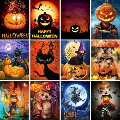 5D DIY Halloweenowy Obraz Diamentowy Głowa Dyni Cyrkonie Obraz Zestaw do Haftu Krzyżykowego Pełny Diamentowy Haft Mozaika Dekoracja