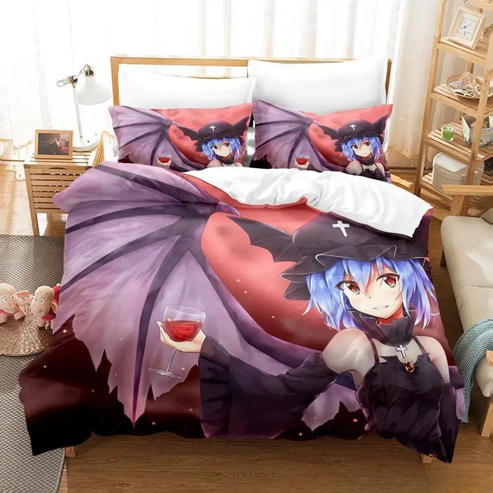 

Kawaii Touhou Project Remilia Scarlet Anime Bedding Set 3PCS Duvet Cover for Girls Kids Adult Bedroom EU Twin 135x200cm