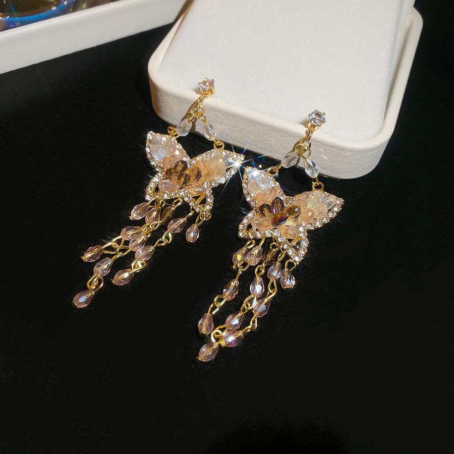 Silver Needle Pink Butterfly Zircon Cutout Stud Earrings - High-End Luxury Fashion Jewelry