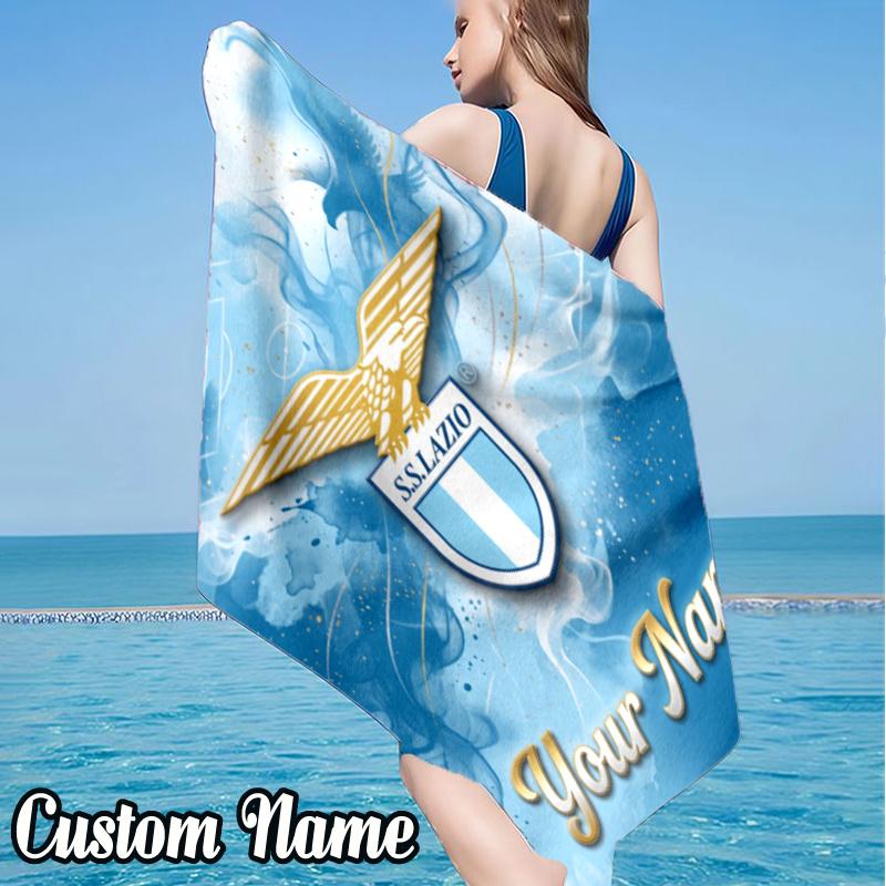 Custom Name Lazio Football Beach Towel - Soft, Ultra-Absorbent Microfiber, Lightweight, Perfect for Beach, Parties, Travel, Camping
