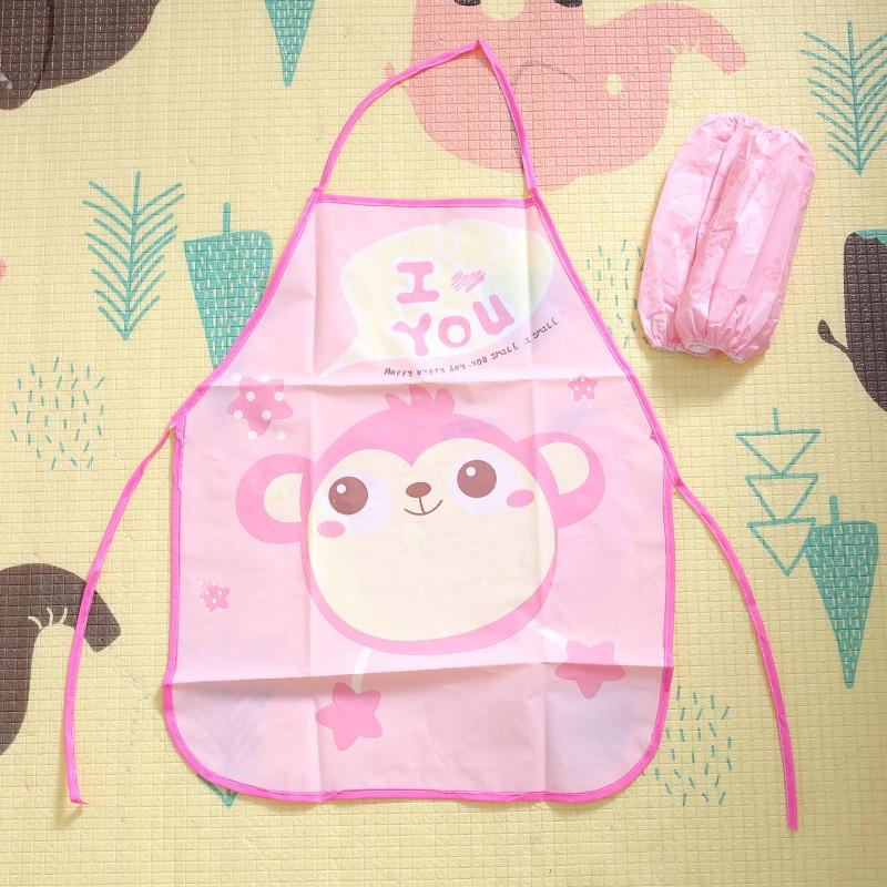 Cartoon Children Waterproof Apron & Sleeve Guard Set, Anti-Stain Art Cooking Apron