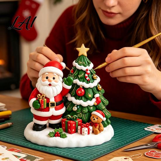 Festive Plaster Models for Painting DIY Christmas Kit Cute Xmas Tree House Santa Snowman Creative Art Projects Adults Figurine Craft Set Holiday