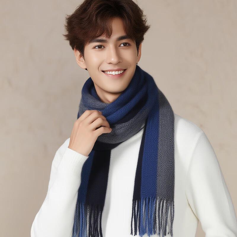 Hengyuanxiang Herren Streifenschal aus Wolle und Kaschmir