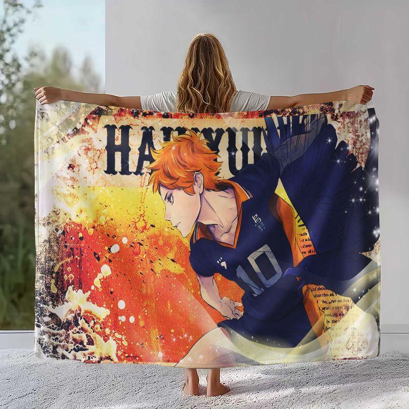 Manta de Flanela Cartoon Haikyuu Hinata Shoyo Anime de Vôlei, Manta de Pelúcia Ultra Macia para Casa Quarto Cama Sofá Acampamento Piquenique