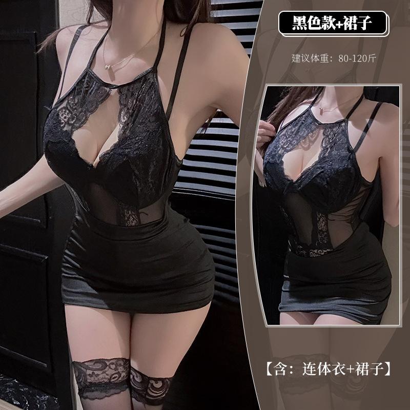 Sexy lingerie women's neck sling onesie empty pure lace splicing slim fit, free from the temptation of perspective