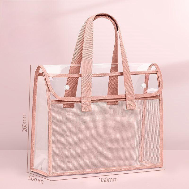 1/2/3PCS Waterproof Clear PVC Tote Bag Mesh Handbag Multi-function Exam Storage Bag Office Document Bag Daily Shopping Cosmetic Bags