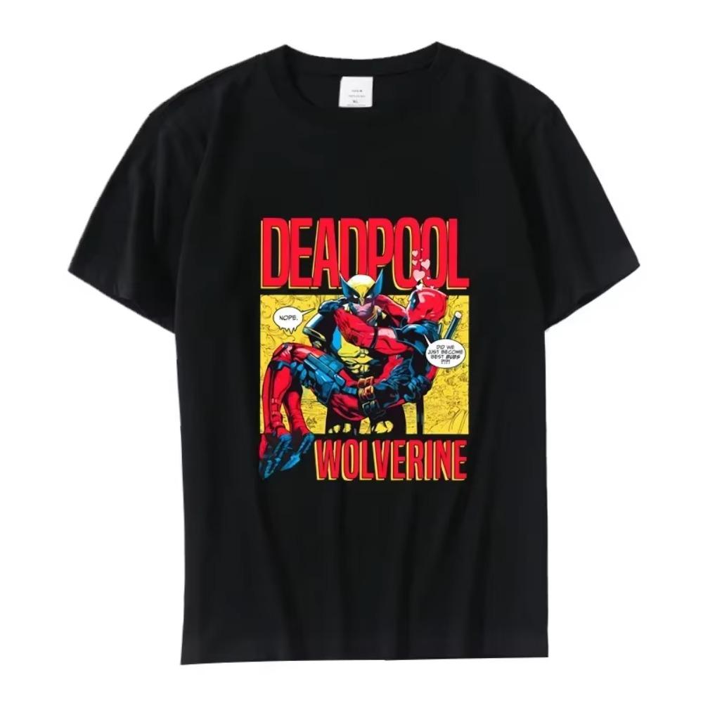 T-Shirt For Men Fashion Casual Loose 100cotton Clothing Cartoon Deadpools  Printed Crewneck Breathable Tshirt Hip Hop Tees
