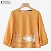 ZANZEA Women Casual Round Neck Loose 3/4 Sleeve Print Blouse