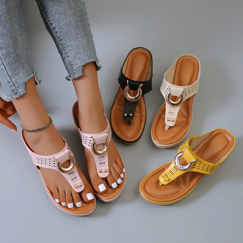 Women's Sandals Summer New Slope with Slippers Fashion Female Non-slip PU Open-toe Comfortable Beach Slippers