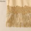 ZANZEA Women Casual Round Neck Lace Tassel Splice Loose Sleeveless Tank Tops