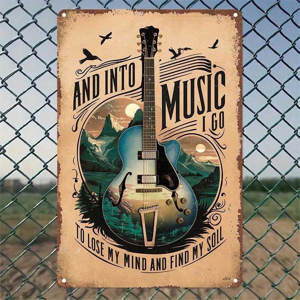

Vintage Metal Poster Guitar Sign 12x8 Inch Wall Art Rusty Bar Decor