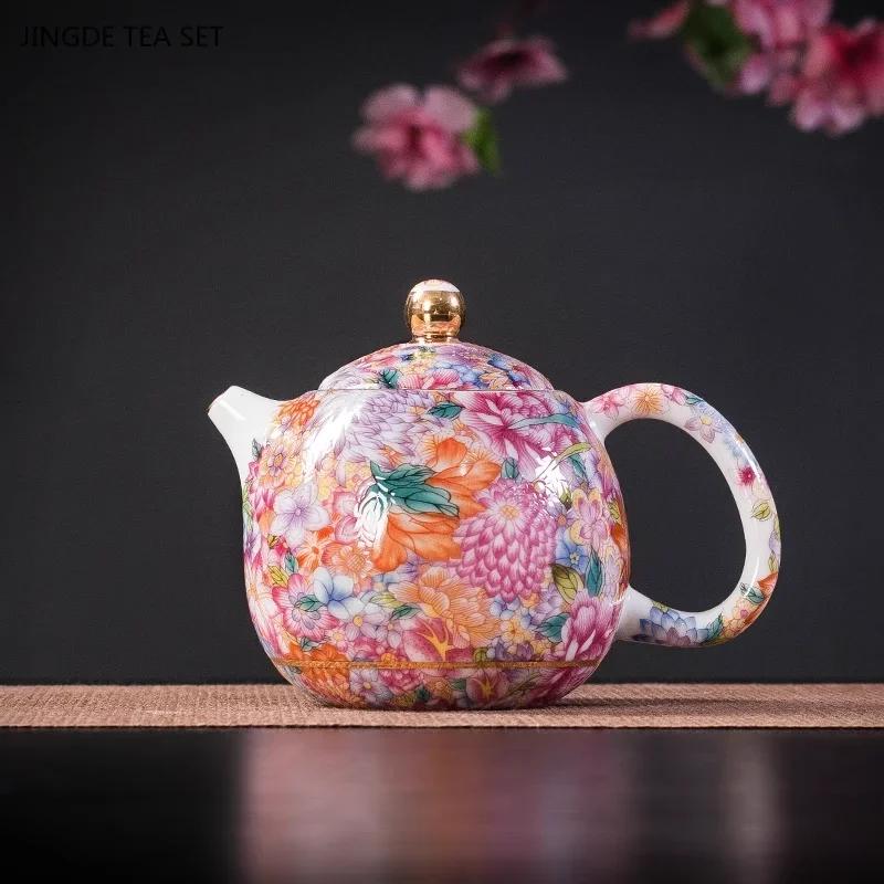 

1pc 210ml Exquisite Enamel Color Ceramic Teapot Ball Hole Filter Tea Infuser Custom Beauty Teapot Chinese Tea Set