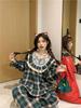 Korean-Inspired Autumn/Winter Plaid Pajama Set with Lace Trim for Couples