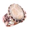 Natürlicher Fossilkorallen Edelstein 925 Sterlingsilber Zweifarbig Ring Größe 8.5 o7L89