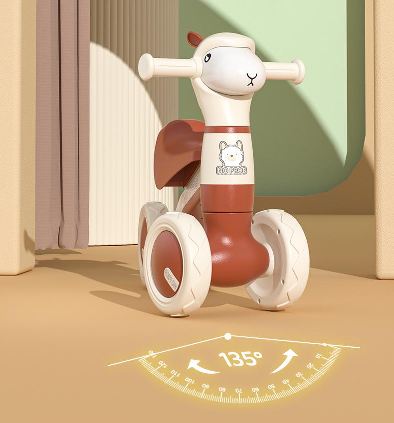 Trotinetă de echilibru cu patru roți Alpaca pentru bebeluși cu vârsta între 1-3 ani