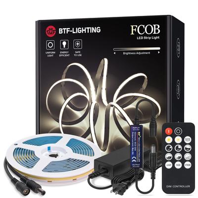 BTF-LIGHTING FCOB COB LED Strip Light, High-Density Flexible LED Strip Light, 5M, 336 LEDsm, Daylight White 4000K, 8mm Width, RF Dimmer Controller,