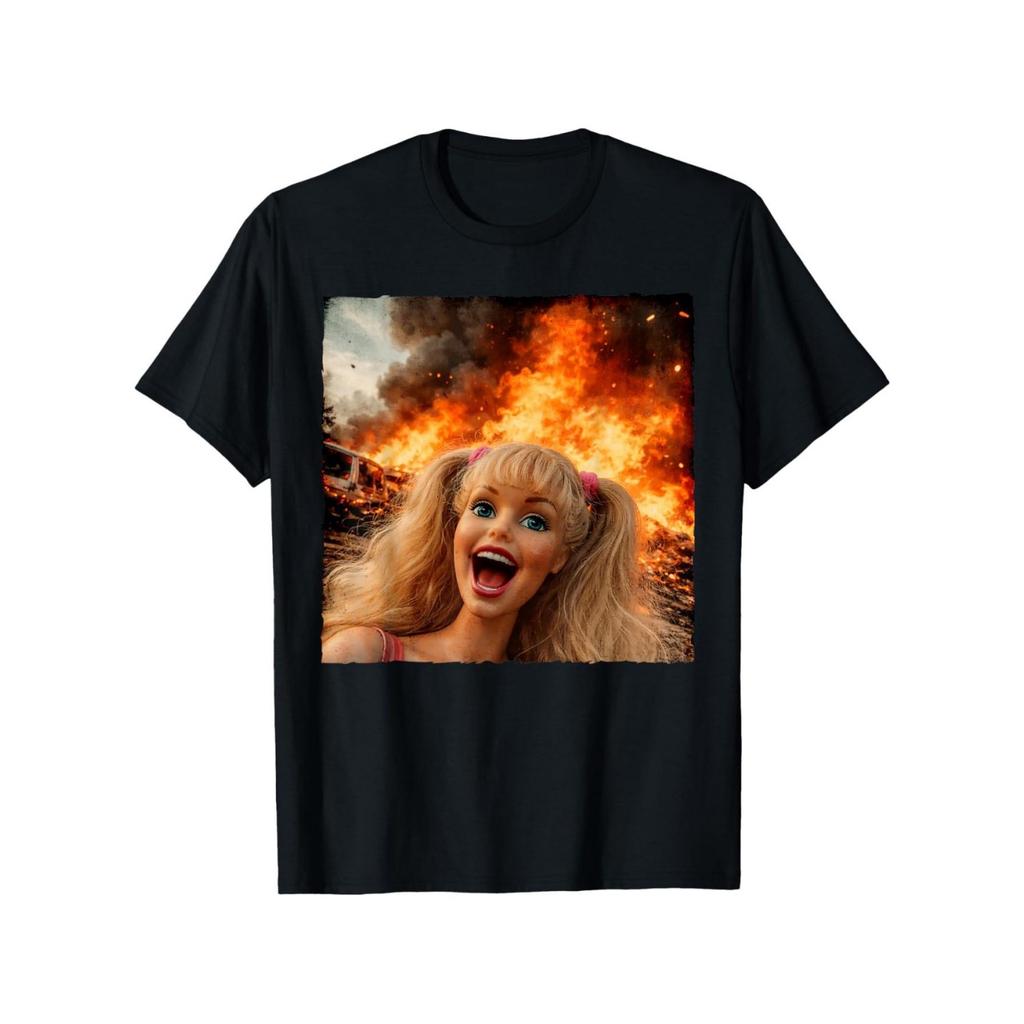 Babyface Meme Burning Freedom Satirical Humor Tshirt Casual Loose Fit Unisex Pure Cotton Streetwear Shirt for All Seasons
