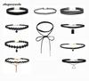 Best Offer 10 Pieces Women Black Rope Choker Necklace Set Velvet Stretch Classic Gothic Lace Choker Chain 1 Set
