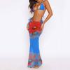 Three Piece Bikini Set with Top Adjustable Tie Bottoms and Sheer Mesh Cover Up Dress Large Floral Print