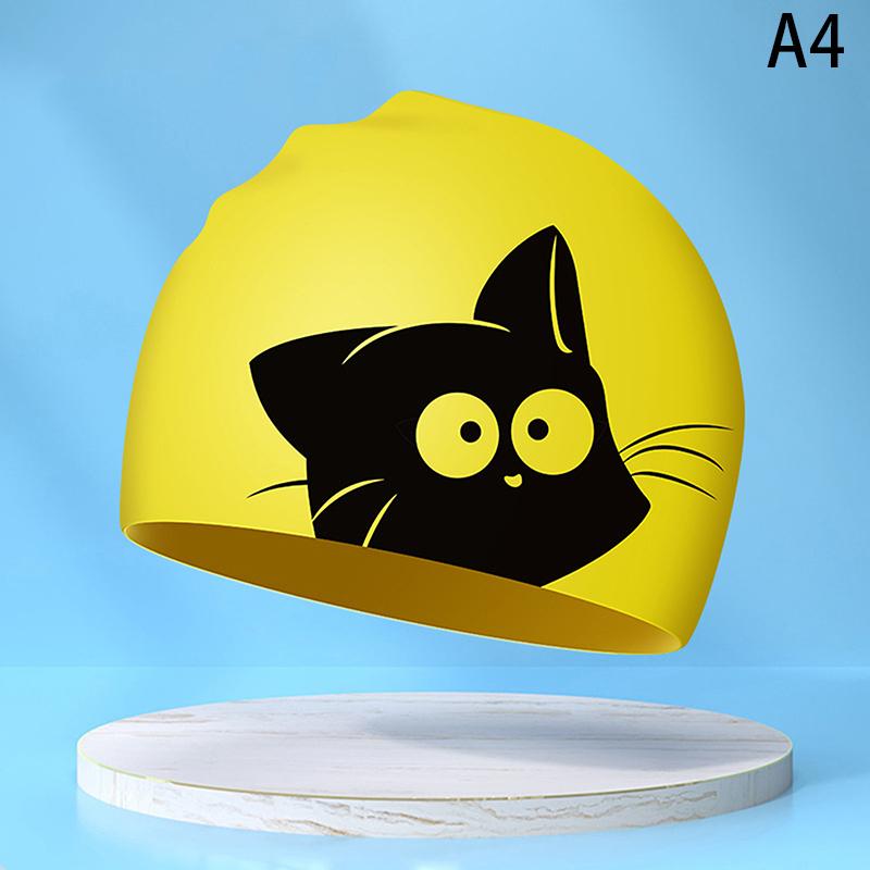Cute Cat Swimming Cap For Long Hair Ears Protect Children Kids Waterproof Elastic Silicone Swim Pool Cap Bathing Caps Diving Hat