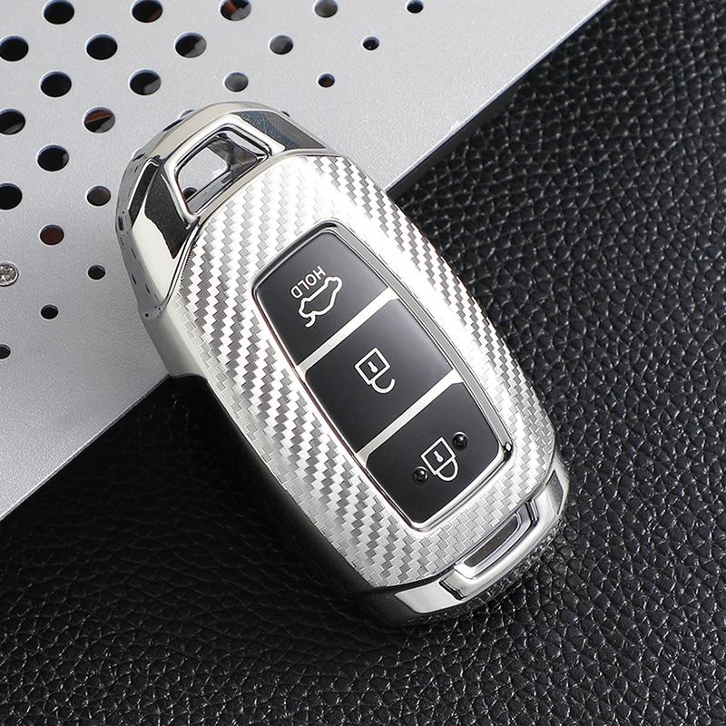 TPU Carbon Fiber Car Key Cover Case Shell for Hyundai I30 Ix35 Kona Encino Solaris Azera Grandeur Ig Accent TM Palisade Santa Fe