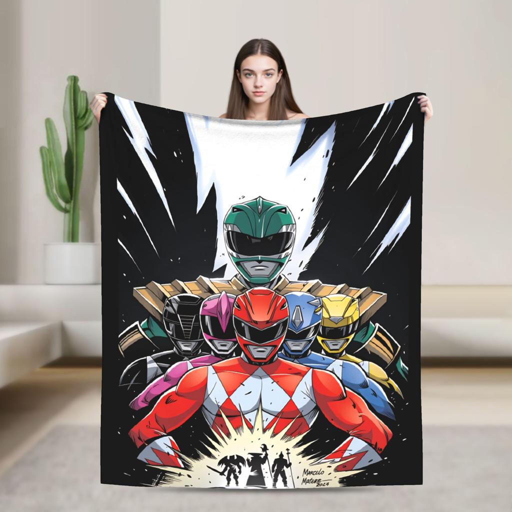 M-Mighty Morphin Super Warm Blankets  Cartoon P-Power Rangers Picnic Plush Bedding Throws Novelty Flannel Bedspread Sofa Bed