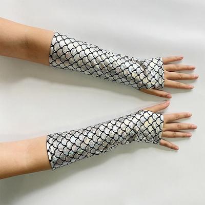 Colorful Design Fish Scale Gloves Long Length Fish Scale Pattern Cosplay Gloves Fashion Personality Arm Sleeves